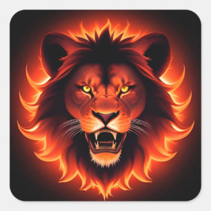 Vurig Leeuw Gluierende Manen Spirituele Esthetisch Vierkante Sticker