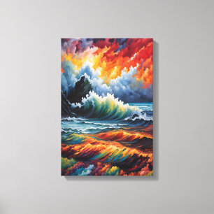 Vurig Oceaan Storm - Abstracte Zeegezicht Kunst Canvas Afdruk