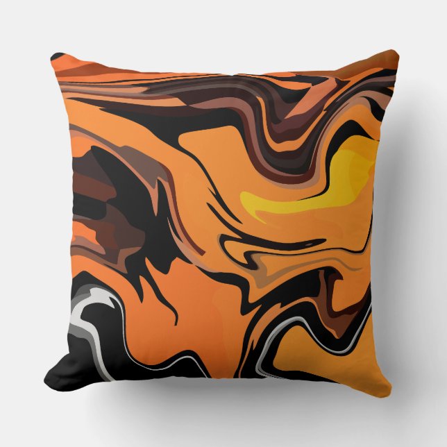 Vurig Oranje Abstracte Wervelpatroon Kussen (Voorkant)