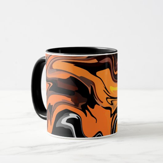 Vurig Oranje Abstracte Wervelpatroon Mok (Voorkant links)