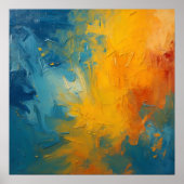 Vurig Oranje & Blauwe Impasto Abstracte Kunstposte Poster (Voorkant)