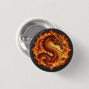 Vurig Oranje Drakenvuur Vlammen Cadeau voor mannen Ronde Button 3,2 Cm