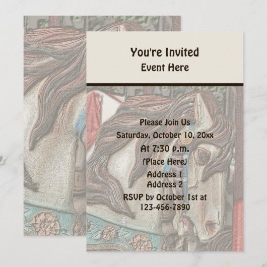 Vurig Paard Draaimolen Potlood Kunst Feestje Kaart (Voorkant / Achterkant)