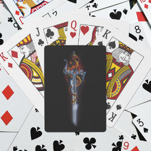 Vurig Rode Fantasie Draak Zilveren Zwaard Schilder Pokerkaarten