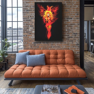 Vurig Rode Fantasie Feniks Vrouw Zwart Canvas Afdruk