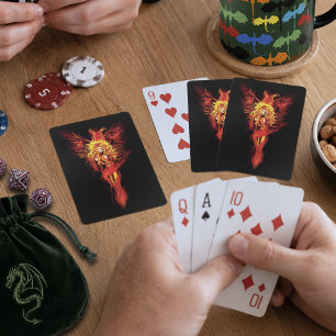 Vurig Rode Fantasie Feniks Vrouw Zwart Pokerkaarten