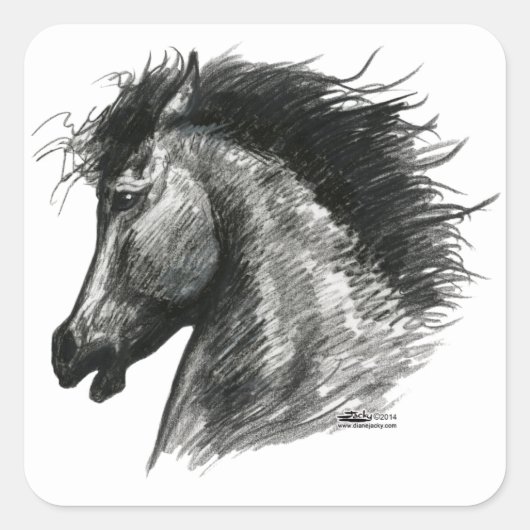 Vurig Wild Paard Vierkante Sticker (Voorkant)