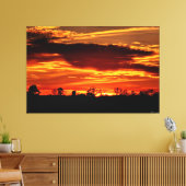 Vurig Zonsondergang Boven Silhouet van Bomen Canvas Afdruk (Insitu (Woonkamer))