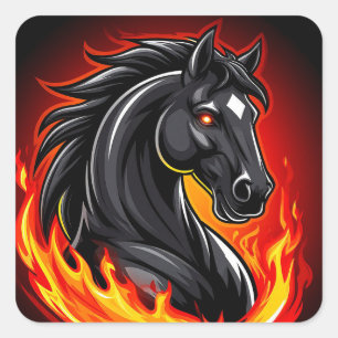Vurig zwart paard gloeiende ogen fantasiedecor vierkante sticker