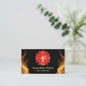 Vurige achtergrond met Fire Dept Brandweerman Embl Visitekaartje (Staand voorkant)