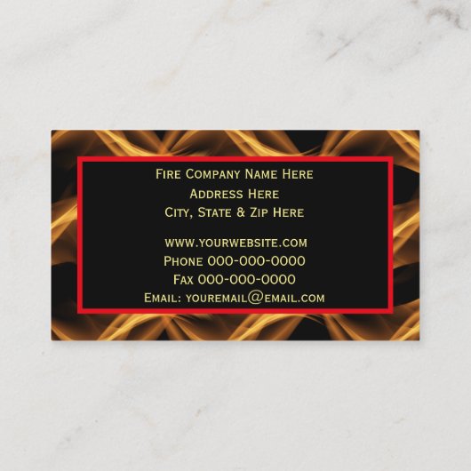 Vurige achtergrond met Fire Dept Brandweerman Embl Visitekaartje (Achterkant)