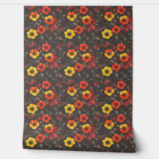 Vurige bloemen op een donkere achtergrond behang