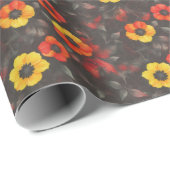 Vurige bloemen op een donkere achtergrond cadeaupapier (Rol Hoek)