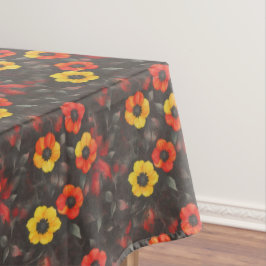 Vurige bloemen op een donkere achtergrond tafelkleed