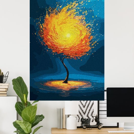 Vurige boom des levens | Abstracte Natuur muurkuns Poster (Thuiskantoor)