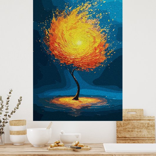 Vurige boom des levens | Abstracte Natuur muurkuns Poster (Keuken)