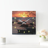 Vurige Costa Ricaanse zonsondergang in Tamarindo Vierkante Klok (Huis)