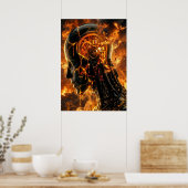 Vurige Cybernetische Phoenix Gebarsten Robothoofd Poster (Keuken)