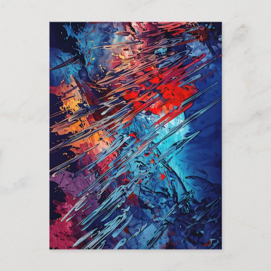 Vurige Drift Blauw Rood Hedendaagse Abstracte Kuns Briefkaart (Voorkant)