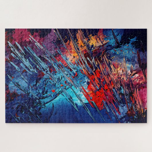 Vurige Drift Blauw Rood Hedendaagse Abstracte Kuns Legpuzzel (Horizontaal)