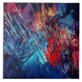 Vurige Drift Blauw Rood Hedendaagse Abstracte Kuns Tegeltje (Voorkant)