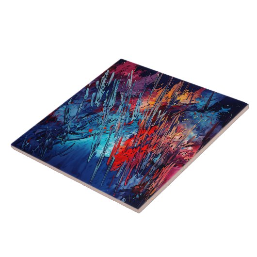 Vurige Drift Blauw Rood Hedendaagse Abstracte Kuns Tegeltje (Zijkant)