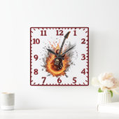 Vurige elektrische gitaar 's nachts vierkante klok (Huis)