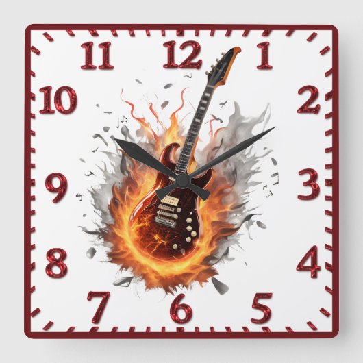 Vurige elektrische gitaar 's nachts vierkante klok (Voorkant)