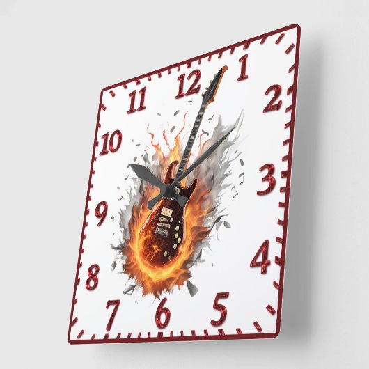 Vurige elektrische gitaar 's nachts vierkante klok (Hoek)