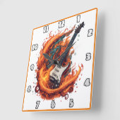 Vurige elektrische gitaar 's nachts vierkante klok (Hoek)