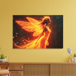 Vurige fee meisje rode gloed vleugels schattige ma canvas afdruk