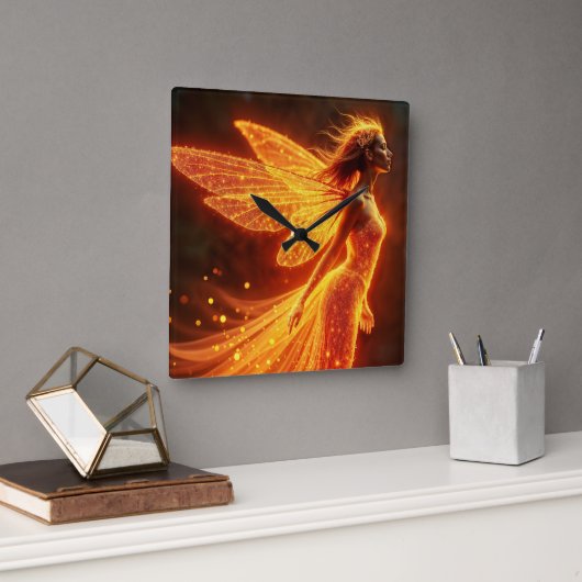 Vurige fee meisje rode gloed vleugels schattige ma vierkante klok (Kantoor)