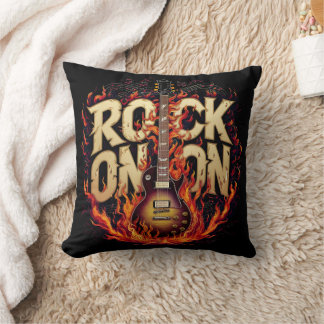 Vurige gitaar kunstwerk met rock-thema design kussen