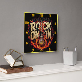 Vurige gitaar kunstwerk met rock-thema design vierkante klok