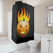 Vurige Halloween pompoen gezicht Douchegordijn (In situ)