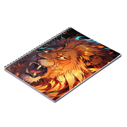 Vurige leeuw met levendige manen en Natuur-element Notitieboek (Linkerzijde)