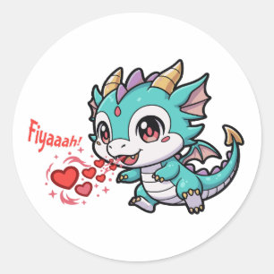 Vurige lieve baby draak chibi anime kawaii hart ronde sticker