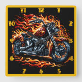 Vurige motorfiets die bij zonsondergang in een bra vierkante klok (Voorkant)