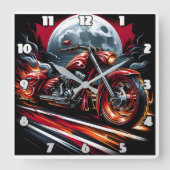 Vurige motorraces onder een volle maan vierkante klok (Voorkant)