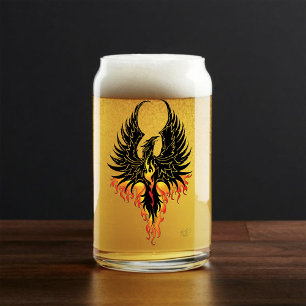 Vurige Phoenix Rijzende Vuurvogel Zwarte Stam Vlam Blikvorm Glas