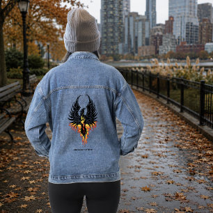 Vurige Phoenix Rijzende Vuurvogel Zwarte Stam Vlam Denim Jacket