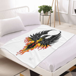 Vurige Phoenix Rijzende Vuurvogel Zwarte Stam Vlam Fleece Deken