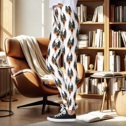 Vurige Phoenix Rijzende Vuurvogel Zwarte Stam Vlam Leggings