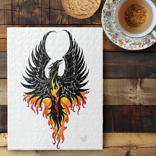 Vurige Phoenix Rijzende Vuurvogel Zwarte Stam Vlam Legpuzzel