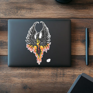 Vurige Phoenix Rijzende Vuurvogel Zwarte Stam Vlam Sticker