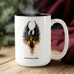 Vurige Phoenix Rijzende Vuurvogel Zwarte Stam Vlam Tweekleurige Koffiemok