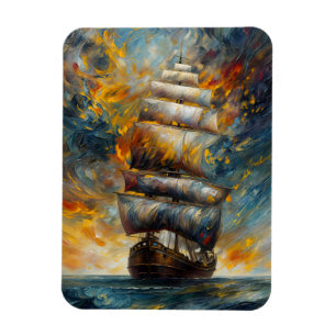 Vurige reis dramatisch zeilschip bij Sunset Art Magneet
