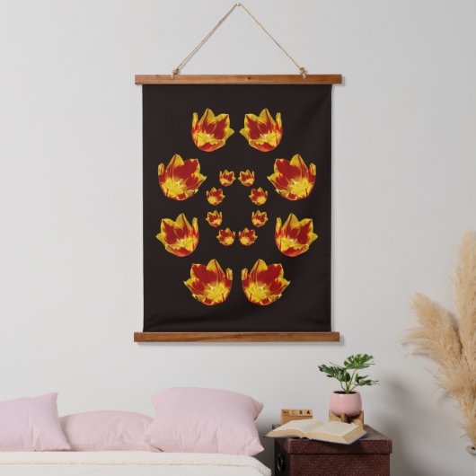 Vurige rode en gele tulpenbloemen Abstract Hangend Wandkleed (Slaapkamer)