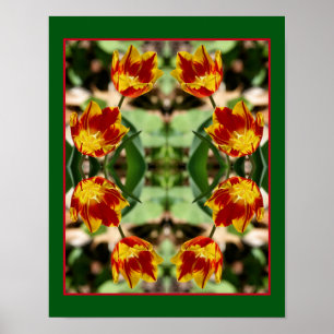 Vurige rode en gele tulpenbloemen Abstract Poster