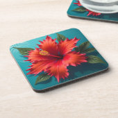 Vurige rode hibiscus bier onderzetter (Linkerzijde)